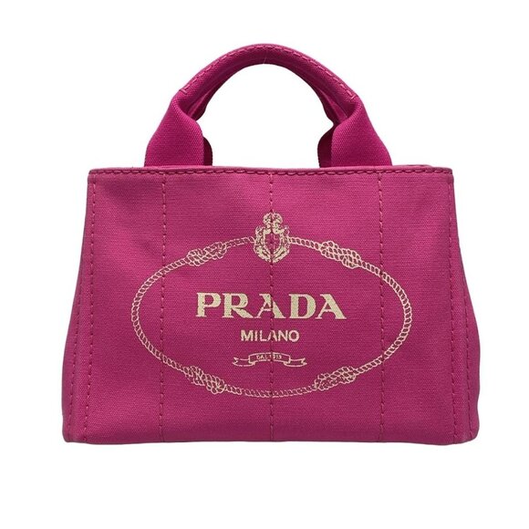 Auth PRADA Canapa Pink Canvas Tote Bag - Picture 1 of 16